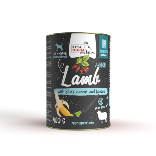 Syta Micha CLASSIC Jagnięcina z czarną marchwią i bananem 400g JUNIOR (2).png