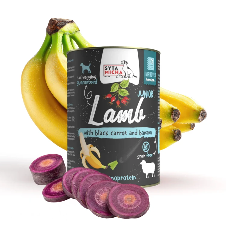 Syta Micha CLASSIC Jagnięcina z czarną marchwią i bananem 400g JUNIOR (3).png