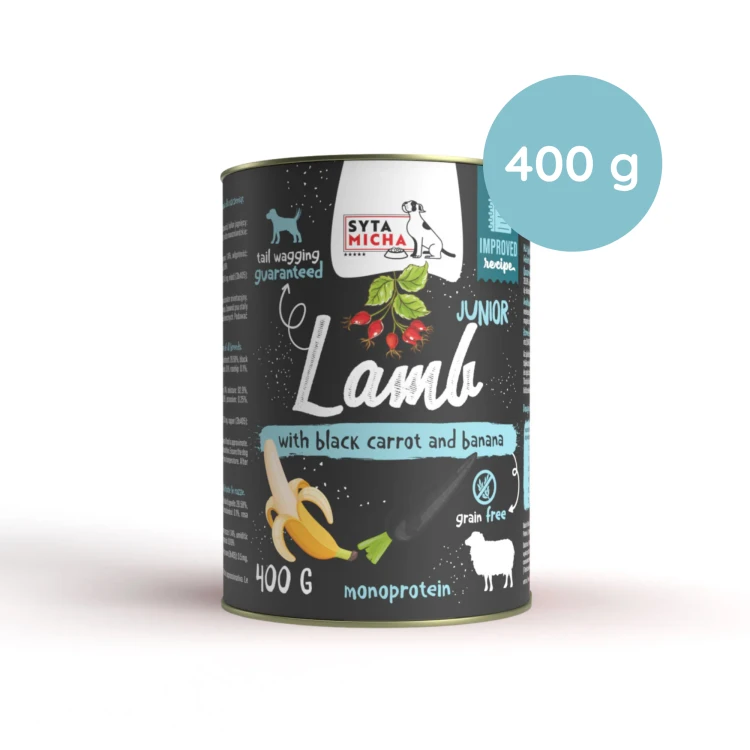 Syta Micha CLASSIC Jagnięcina z czarną marchwią i bananem 400g JUNIOR.png